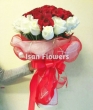 51 Red and White Chinese Roses - Heart Bouquet